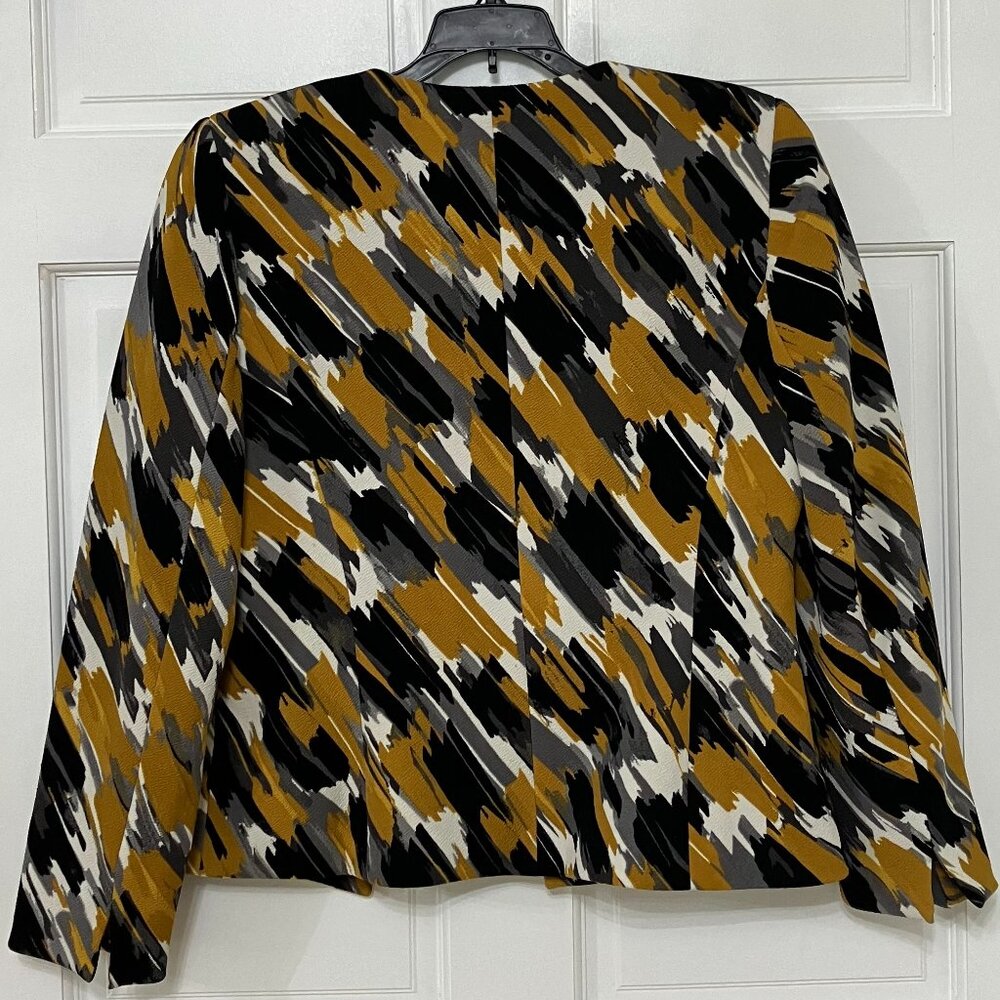 Kasper Women's Abstract Brushstroke Open-Front Blazer in Mustard, Black & White - Picture 2 of 4